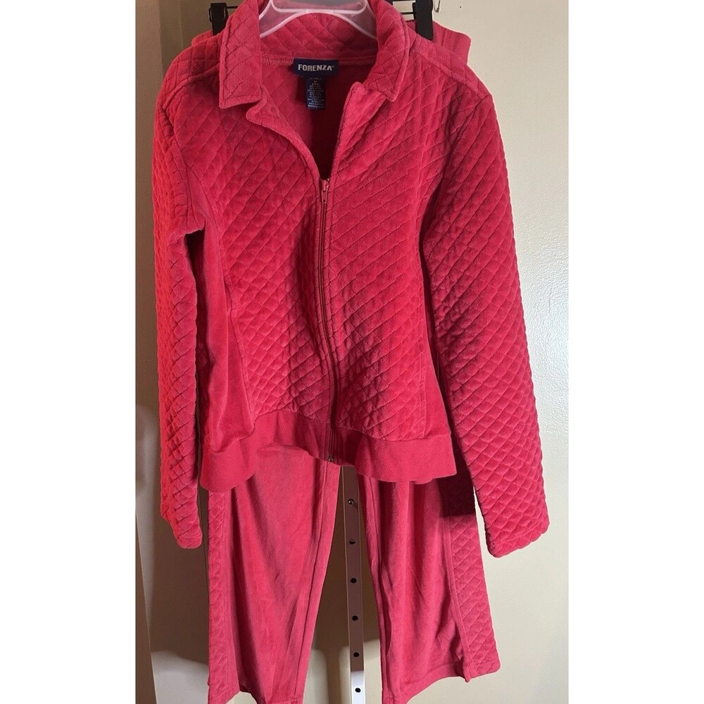 Vtg. Forenza Red Velour Track Suit Jogging Y2K Zip Jacket Size M 90’s Quilt